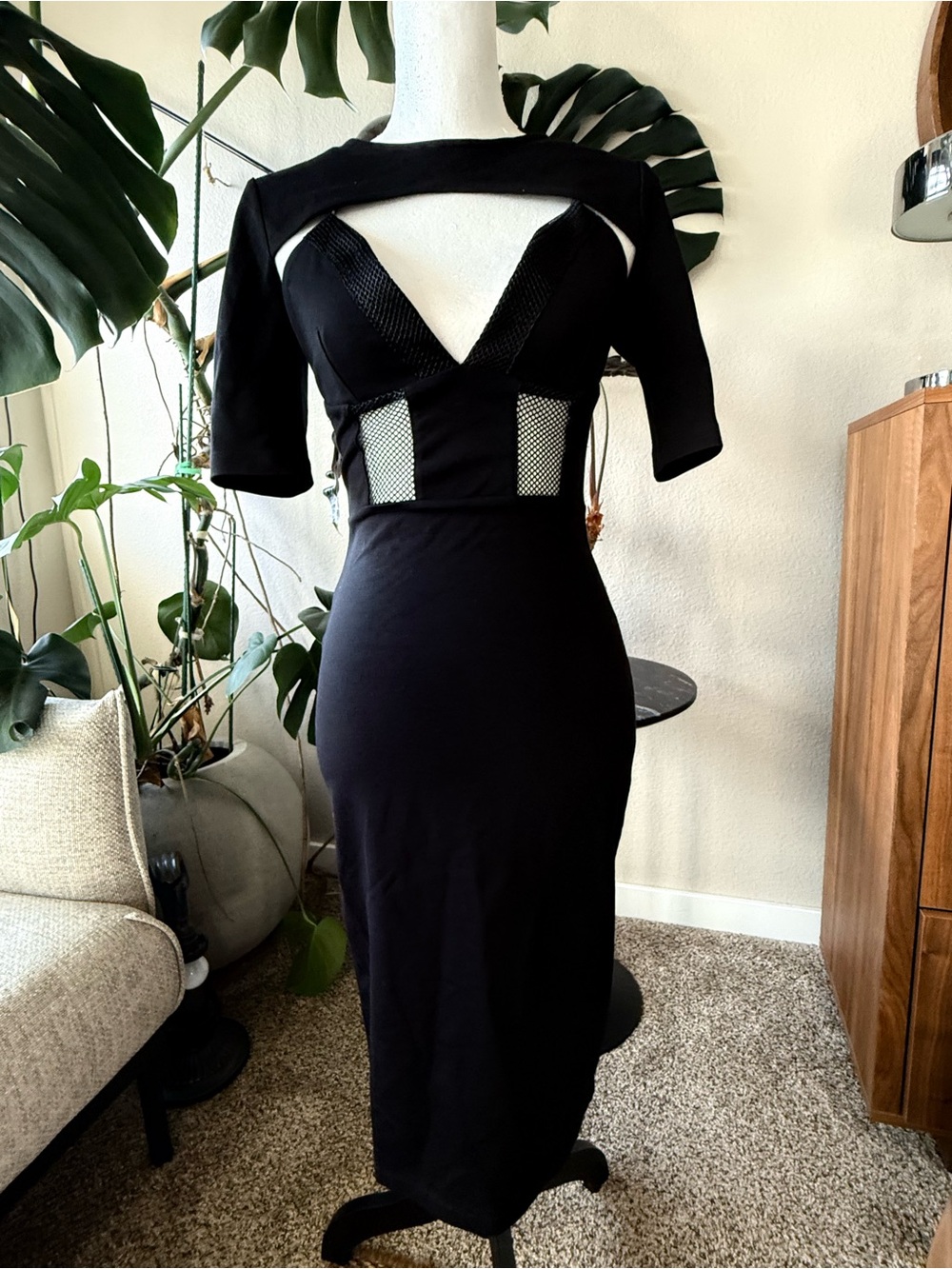 StyleStalker Black Cutout Mesh Midi Dress